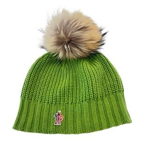 Moncler green knitted beanie
